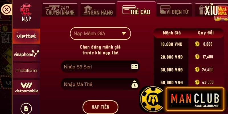 nạp rút MANCLUB